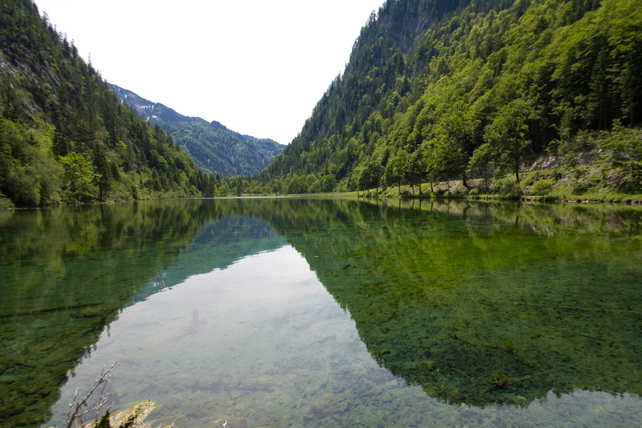 Spiegelglatter Förchensee im Landschaftsschutzgebiet südlich von Ruhpolding